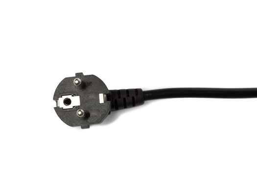 Black power cable with plug and socket isolated on white photo