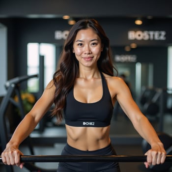 Young Asian beauty working out in a gym capturing a fitness training theme photo