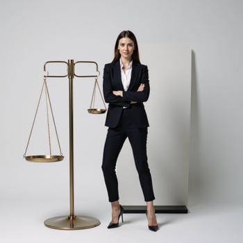 Professional woman personified as Justice posed with scales in modern Vectorstyle photo