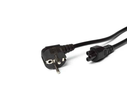 Black power cable with plug and socket isolated on white photo