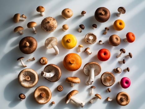 Colorful mushrooms on white background photo