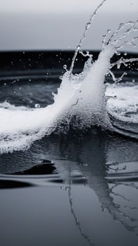A black and white photo of a water splash