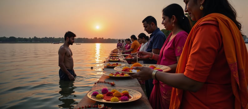 Celebration of Chhath Puja festival Indian religious festival photo