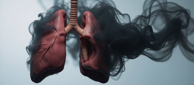 Artistic depiction of polluted lungs shrouded in black smoke representing harmful effects of tobacco on respiratory health photo