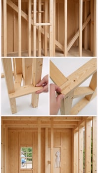 Wooden home under construction featuring framed walls made from planks photo