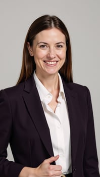 A professional portrait showcases a smiling businesswoman in formal attire photo