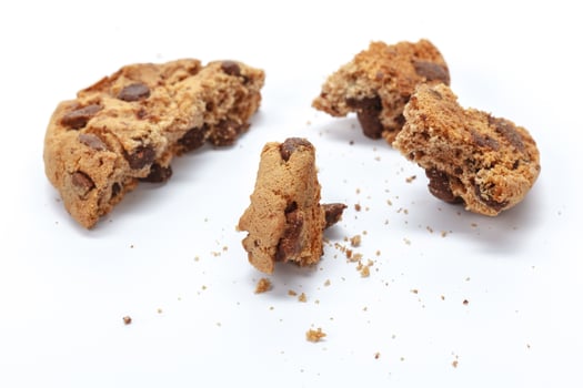 Chocolate chip cookie on white photo