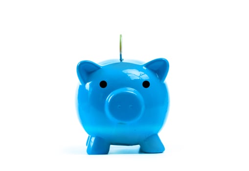Blue piggy bank or money box photo