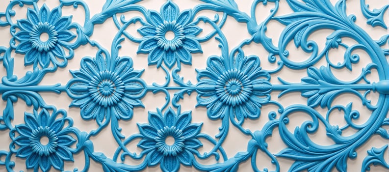 Decorative abstract design showcasing bluetoned Islamic motifs and floral patterns photo