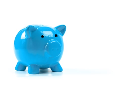 Blue piggy bank or money box photo
