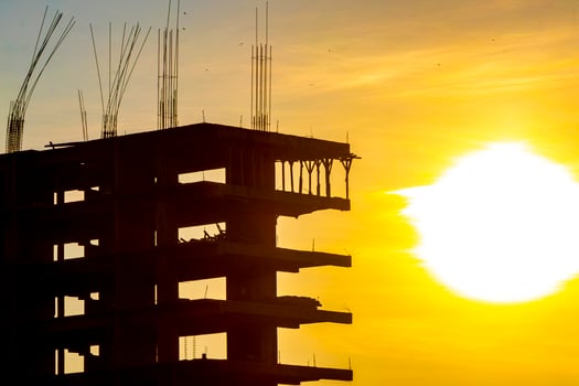 Huge gigantic construction stop building ruin with sunset sunrise Mexico. photo
