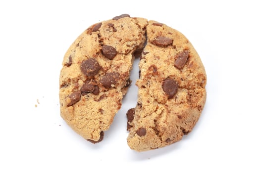 Chocolate chip cookie on white photo