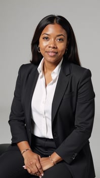 A captivating headshot showcases a successful and empowering Black female entrepreneur thriving in her dynamic roles within business marketing finance and technology photo