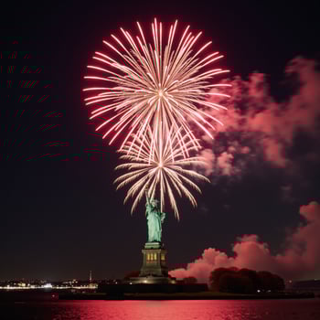 Fireworks display over Statue of Liberty for NYEIndependence Day celebration photo