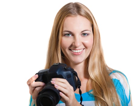 Creative woman photographer takes photos