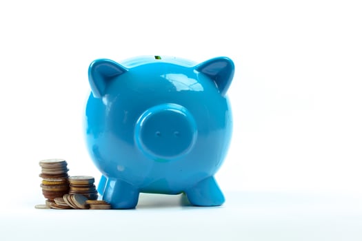 Blue piggy bank or money box photo