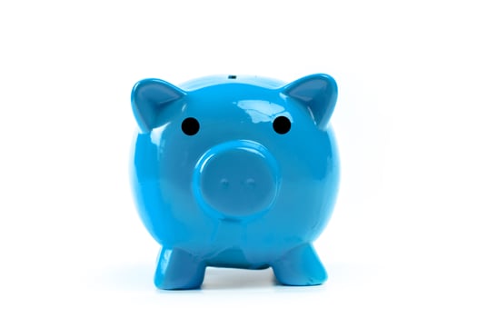 Blue piggy bank or money box photo