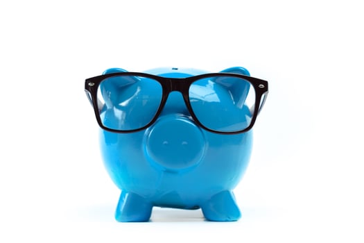 Blue piggy bank or money box photo