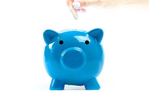 Blue piggy bank or money box photo