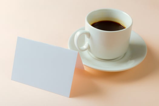 Blank card with coffee cup with space photo