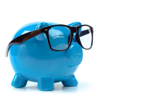 Blue piggy bank or money box photo