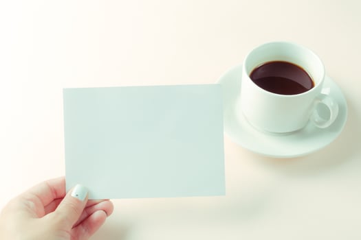 Blank card with coffee cup with space photo