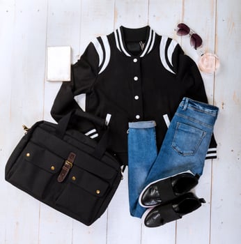 Overhead view of woman's casual outfits photo