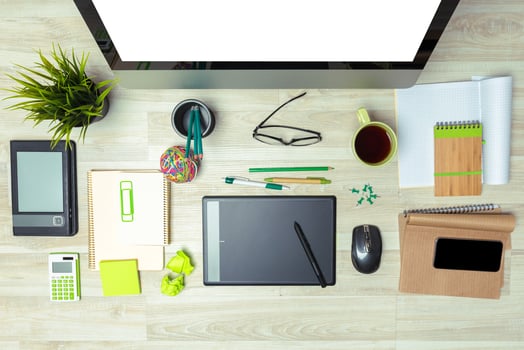 Working place of designer, close-up photo