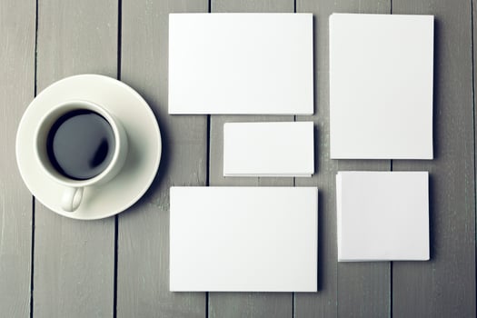 Blank card with coffee cup with space photo