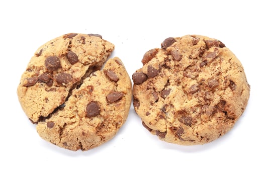 Chocolate chip cookie on white photo