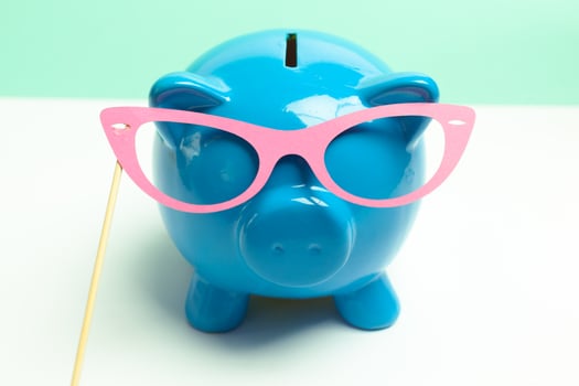 Blue piggy bank or money box photo