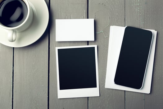 Blank card with coffee cup with space photo