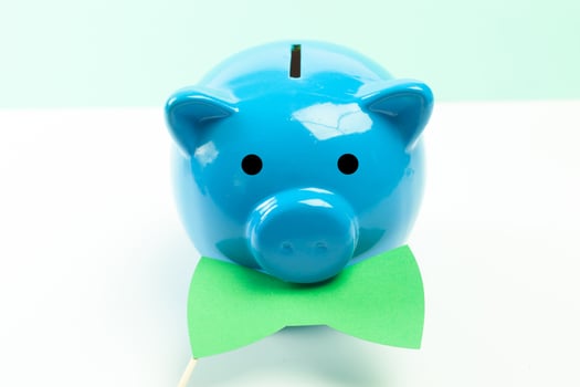 Blue piggy bank or money box photo