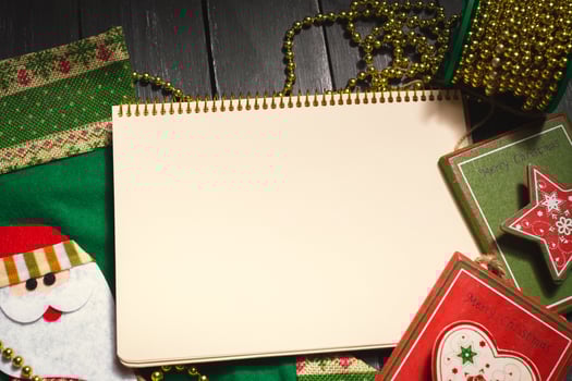 Greeting card mock up with christmas ornaments photo