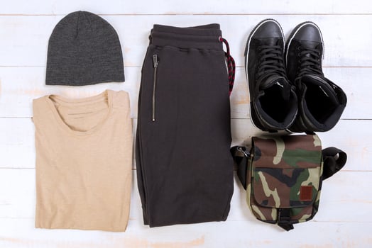 Overhead view of woman's casual outfits photo
