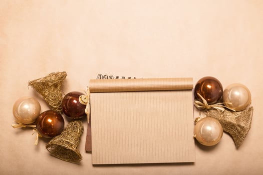 Greeting card mock up with christmas ornaments photo