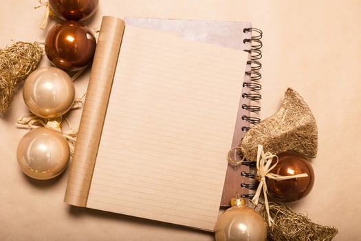 Greeting card mock up with christmas ornaments photo