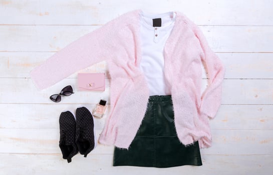 Overhead view of woman's casual outfits photo