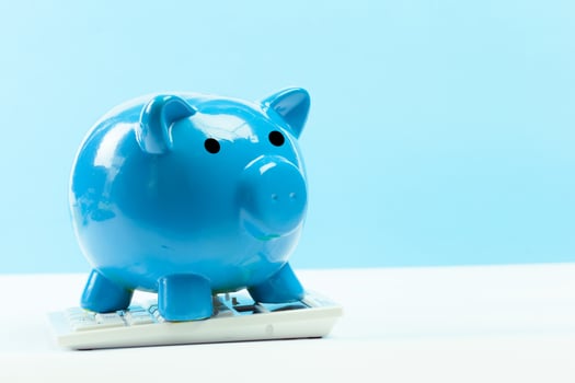 Blue piggy bank or money box photo