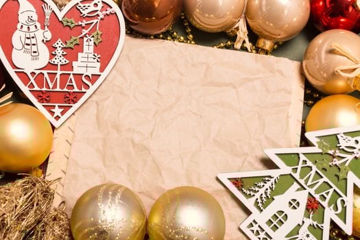Greeting card mock up with christmas ornaments photo