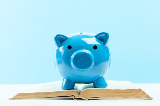 Blue piggy bank or money box photo