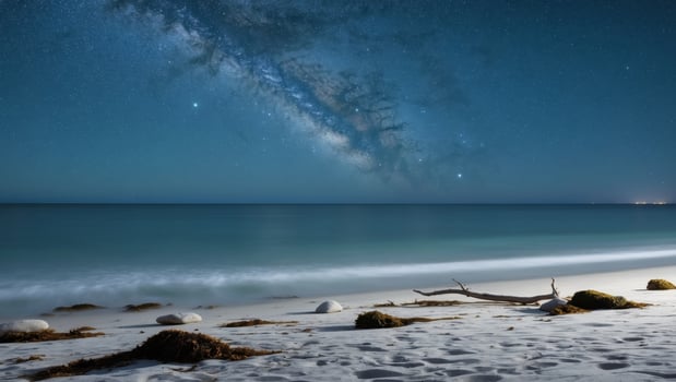 The milky way over the beach at night photo
