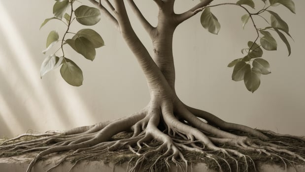 A tree with roots on a white surface photo
