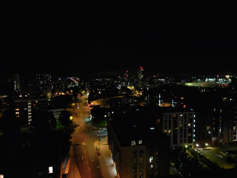 Aerial View of Illuminated Southampton Docks and Port City Centre During Dark Night. England United Kingdom. High Angle Drone's Camera Footage Captured from High Altitude on May 16th, 2024 photo