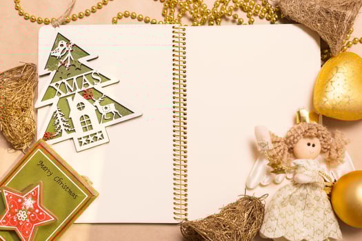 Greeting card mock up with christmas ornaments photo