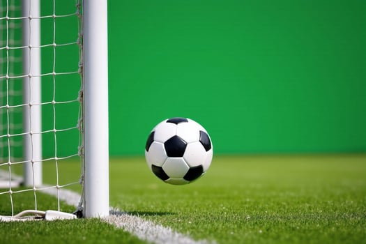 Soccer Ball Near Goalpost on Green Field photo