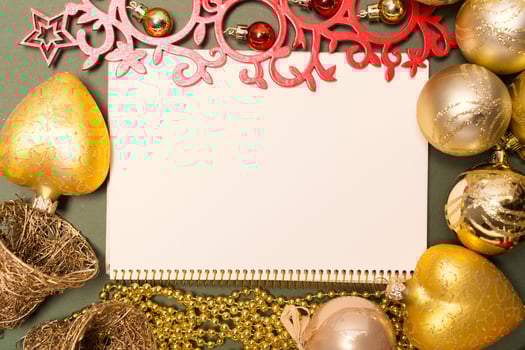 Greeting card mock up with christmas ornaments photo