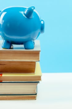 Blue piggy bank or money box photo