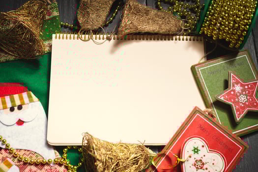 Greeting card mock up with christmas ornaments photo