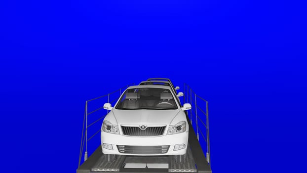 A car is on a conveyor belt in a blue sky photo
